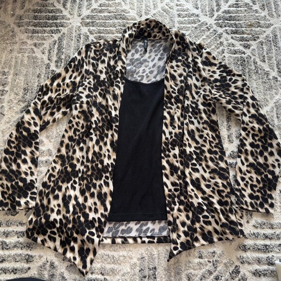 Cheetah Animal Print Women's Cardigan With Black Blouse Milano Large - Picture 2 of 10